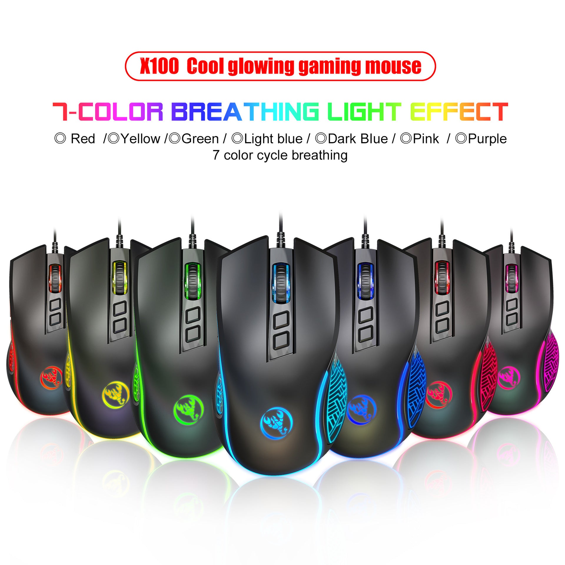 X100 wired gaming mouse with colorful glowing e-sports office mouse adjustable 3600dpi - Gaming Empire