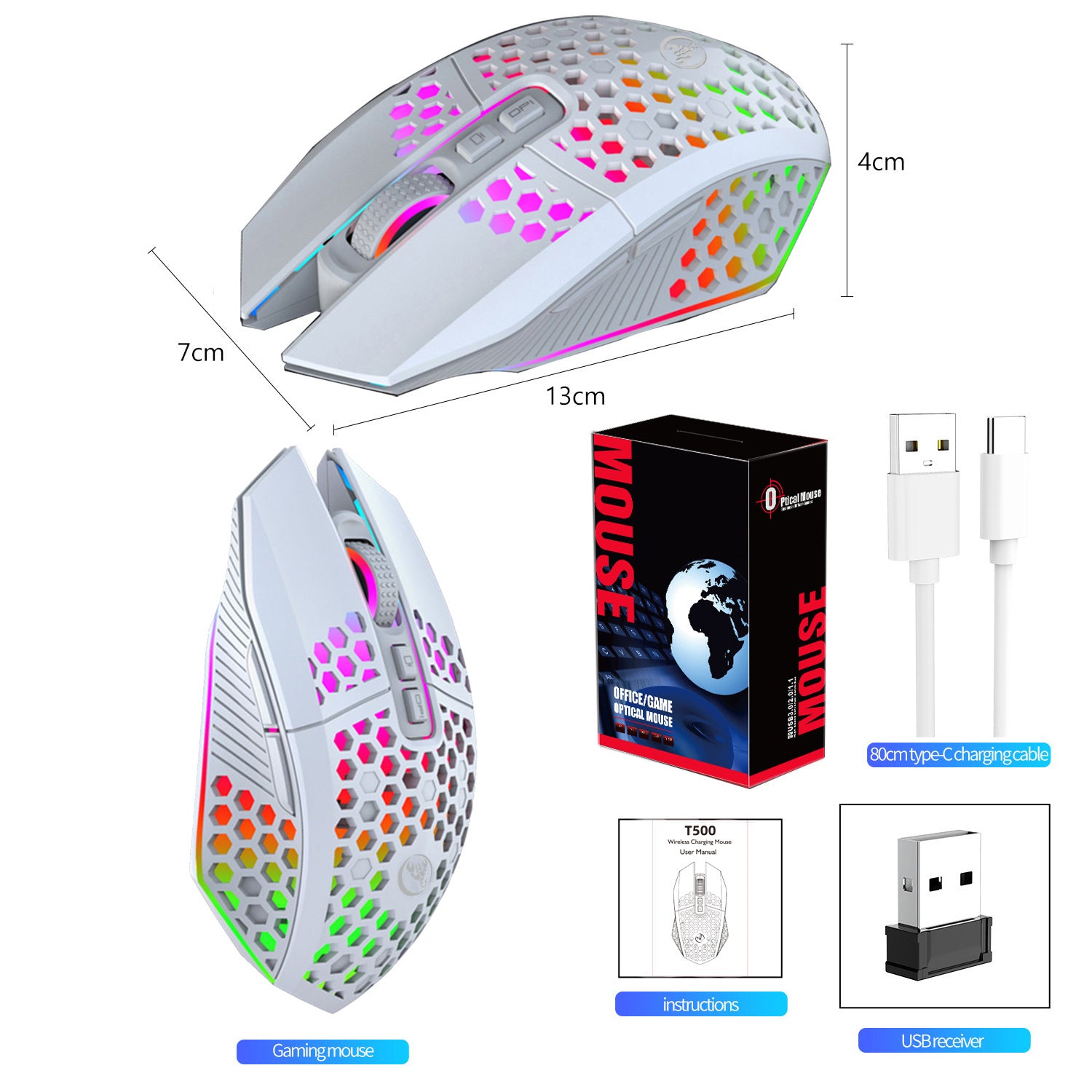 Lightweight hollow hole mouse, wireless rechargeable gaming light emitting computer, laptop, office mouse - Gaming Empire