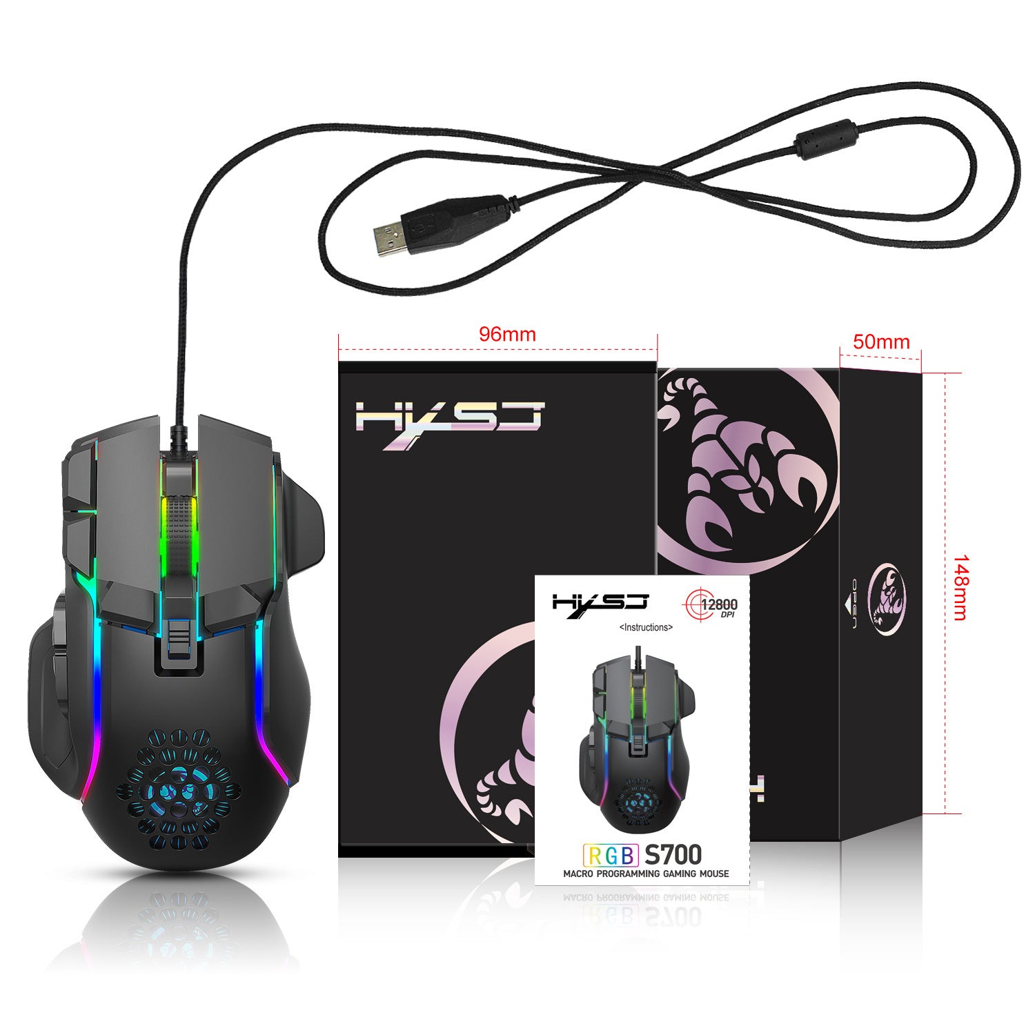 Gaming gaming mouse macro programming cool RGB lighting 12800 DPI adjustable mechanical mouse - Gaming Empire