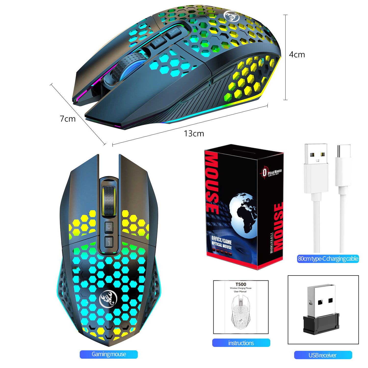 Lightweight hollow hole mouse, wireless rechargeable gaming light emitting computer, laptop, office mouse - Gaming Empire