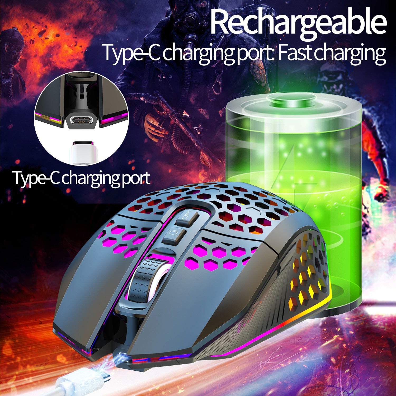 Lightweight hollow hole mouse, wireless rechargeable gaming light emitting computer, laptop, office mouse - Gaming Empire