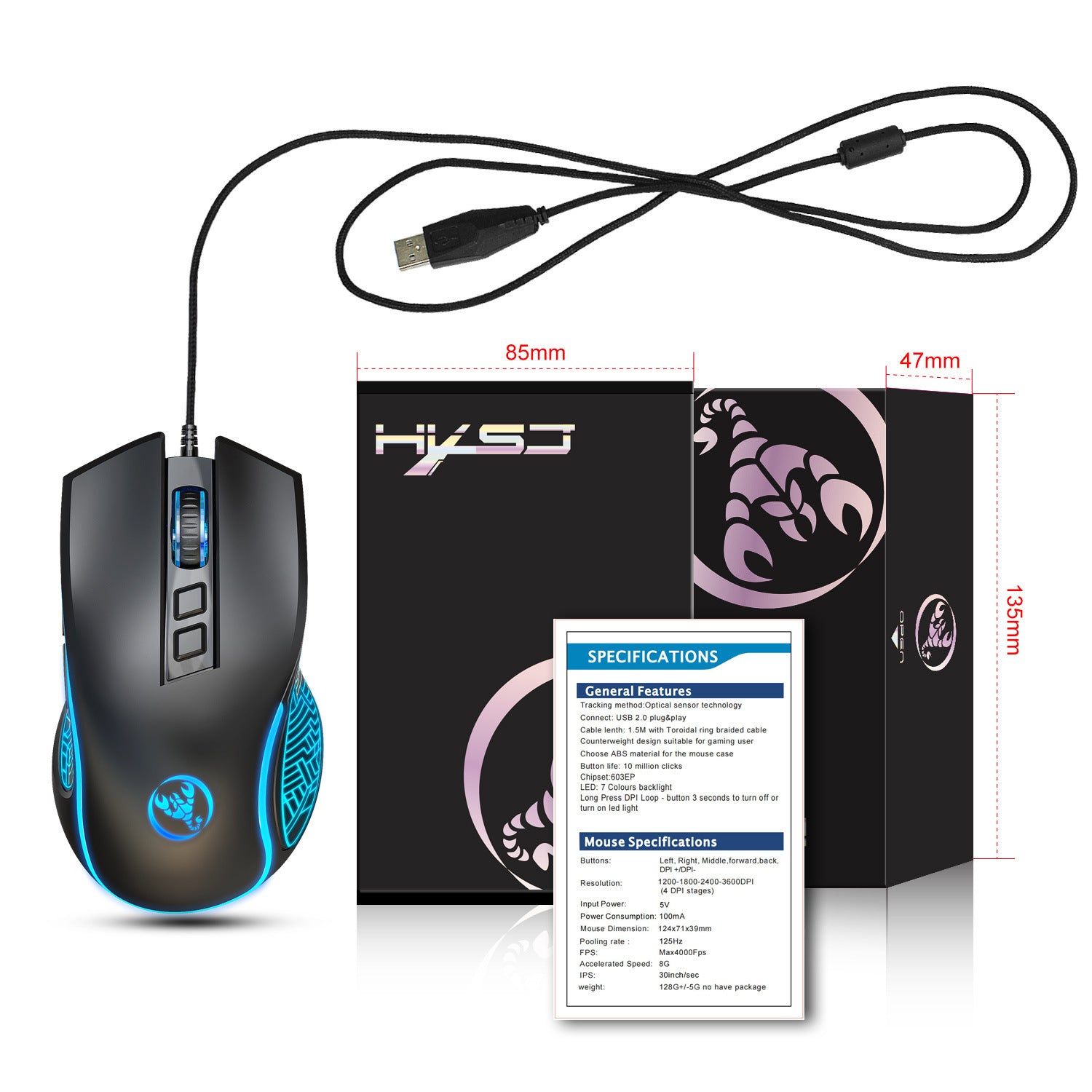 X100 wired gaming mouse with colorful glowing e-sports office mouse adjustable 3600dpi - Gaming Empire