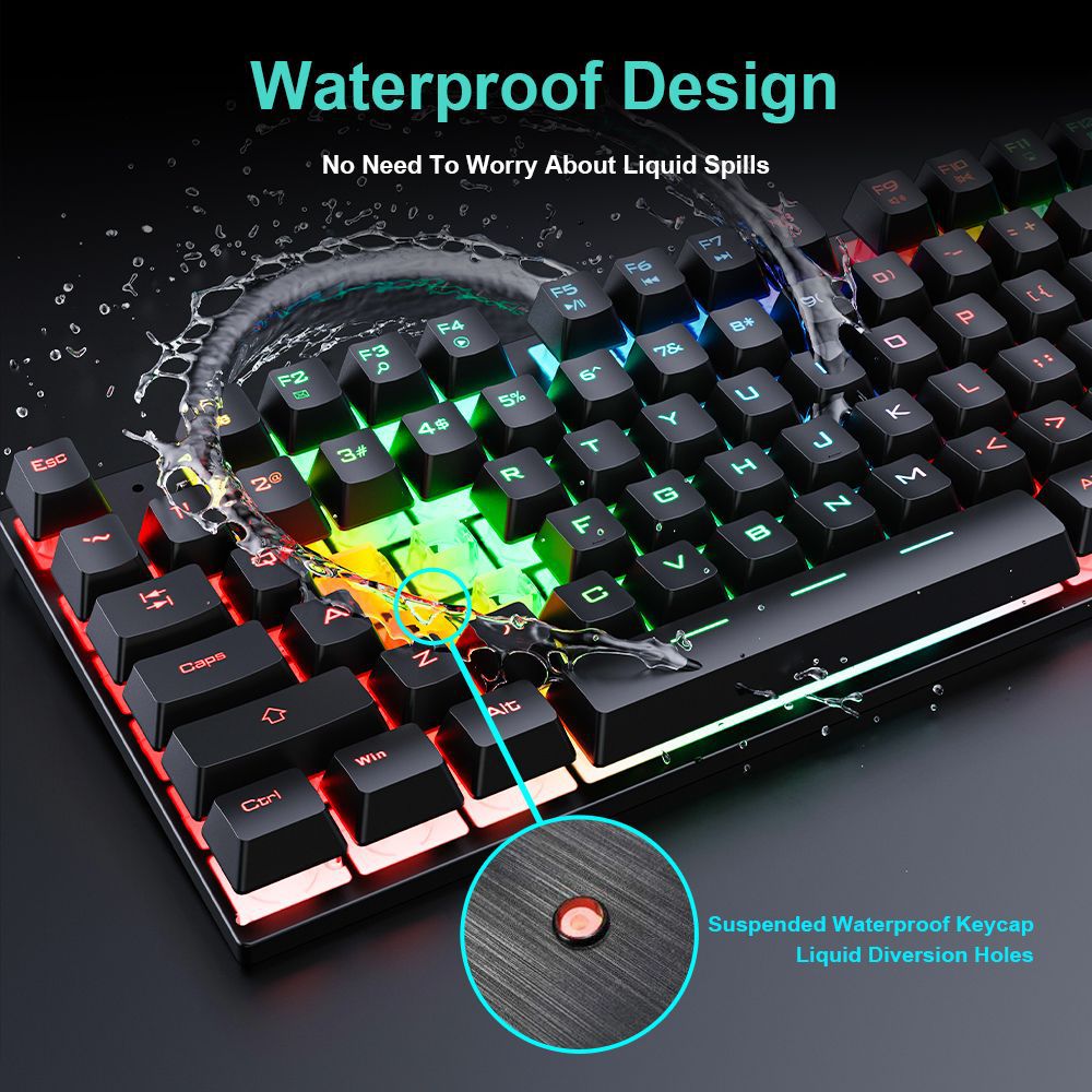 Wired gaming keyboard floating keycap rainbow backlit keyboard and mouse set AN-300 - Gaming Empire
