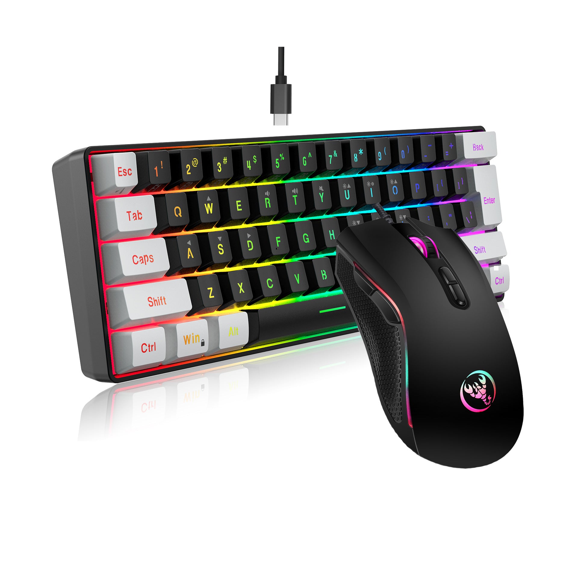 Mini 61 Key RGB Keyboard and Mouse Set Type-C Keyline Separate Connection Gaming Keyboard and Mouse - Gaming Empire