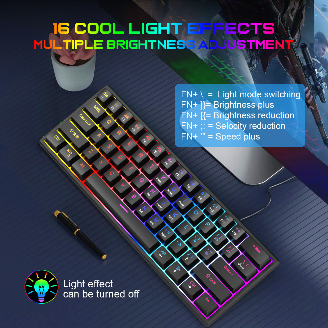 Plug in mechanical keyboard with blue shaft and 61 keys, mini portable wired detachable mechanical keyboard for esports - Gaming Empire