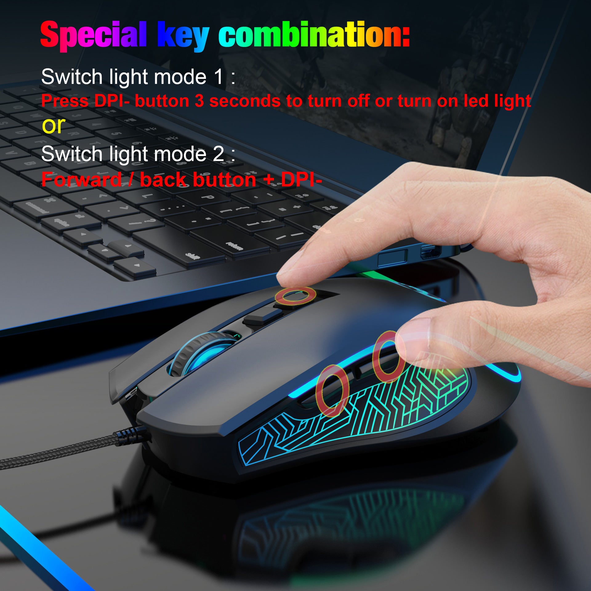 X100 wired gaming mouse with colorful glowing e-sports office mouse adjustable 3600dpi - Gaming Empire