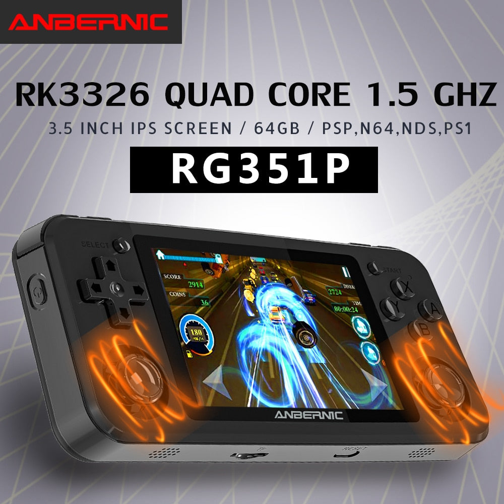RG351P ANBERNIC Retro Game PS1 RK3326 64G Open Source System 3.5 inch IPS Screen Portable Handheld Game Console RG351gift 2400 - Gaming Empire