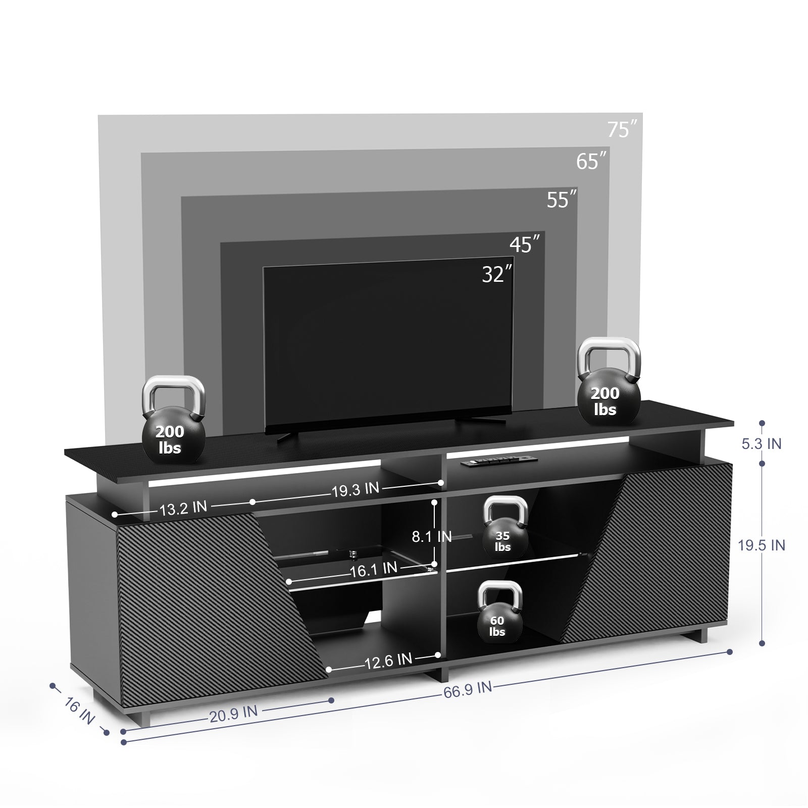 Gaming TV Stand for PS5 with Power Outlet,for TVs 75 inch and Below,LED Entertainment Center,Suitable for Living Room,Bedroom - Gaming Empire