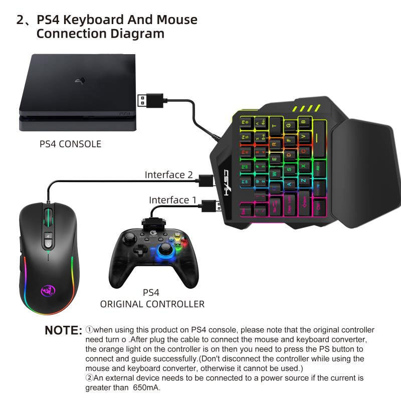 V500 gaming one handed keyboard RGB illuminated keyboard built-in converter supports PS3 and PS4 gaming consoles - Gaming Empire