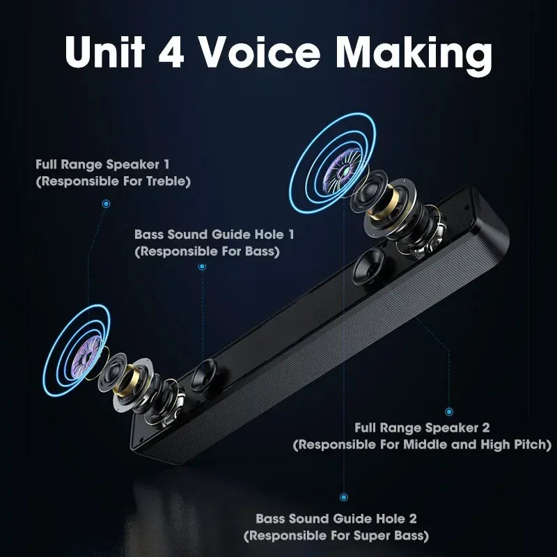 PC Soundbar Wired and Wireless Bluetooth Speaker USB Powered Soundbar for TV Pc Laptop Gaming Home Theater Surround Audio System - Gaming Empire