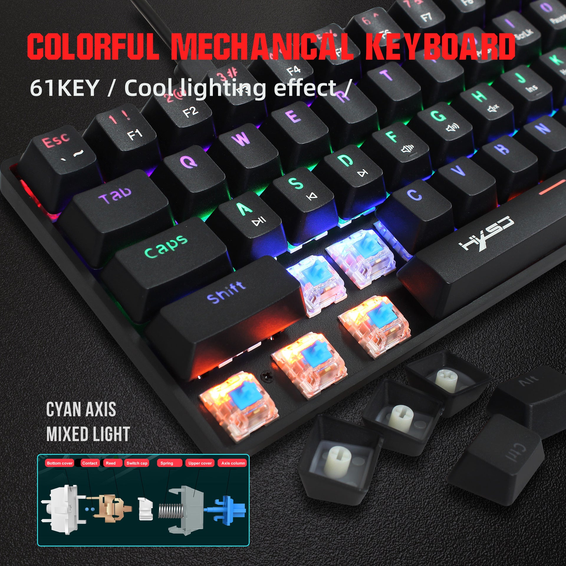 Mechanical 61 keyboard wired blue axis office keyboard gaming gaming illuminated RGB mechanical keyboard - Gaming Empire