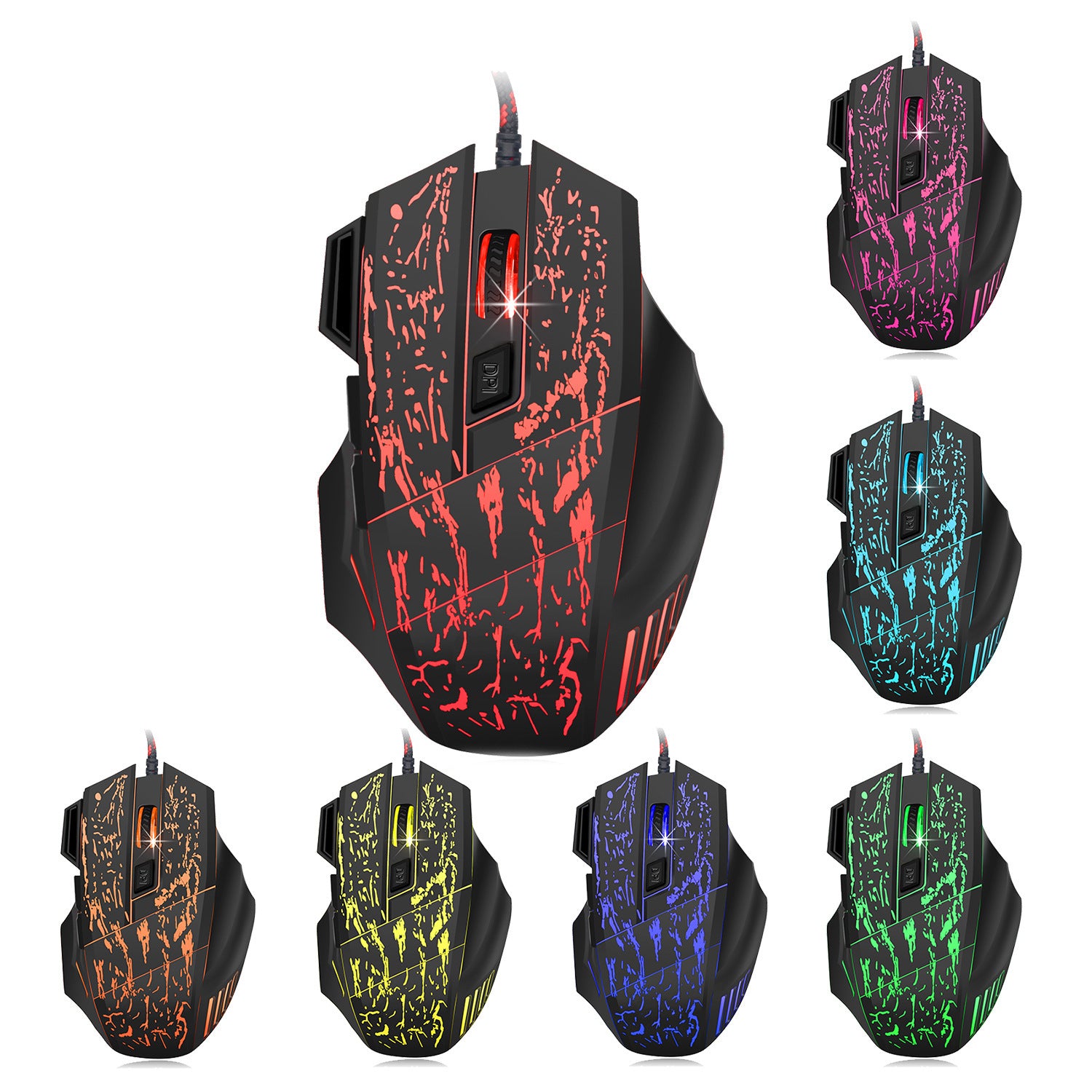HXSJ Flow Crack Gaming Mouse Colorful Luminous MOUSE 7D Gaming Mouse - Gaming Empire