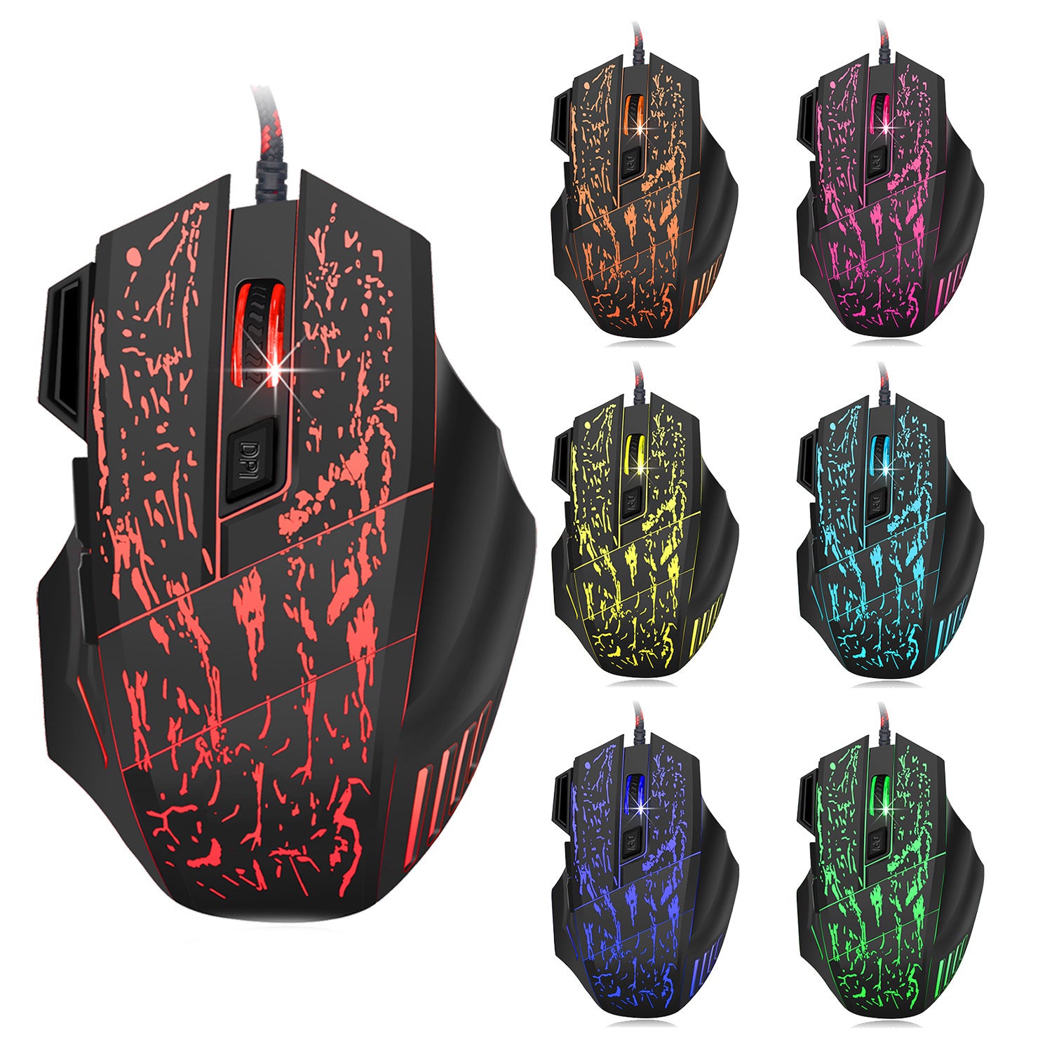 HXSJ Flow Crack Gaming Mouse Colorful Luminous MOUSE 7D Gaming Mouse - Gaming Empire