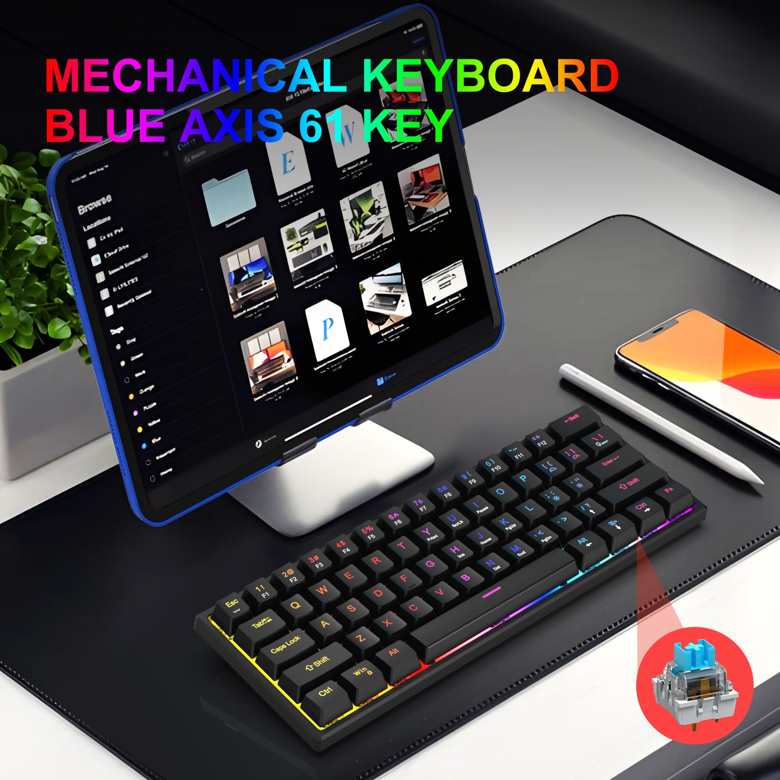 Plug in mechanical keyboard with blue shaft and 61 keys, mini portable wired detachable mechanical keyboard for esports - Gaming Empire