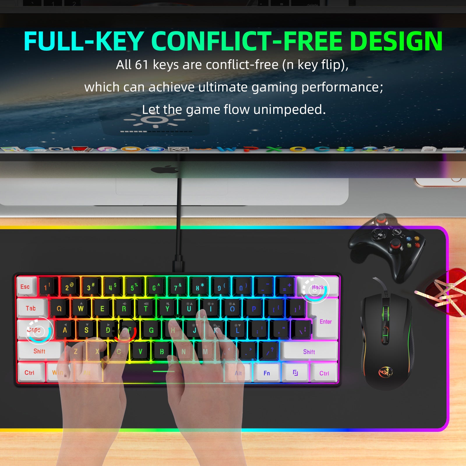 Mini 61 Key RGB Keyboard and Mouse Set Type-C Keyline Separate Connection Gaming Keyboard and Mouse - Gaming Empire