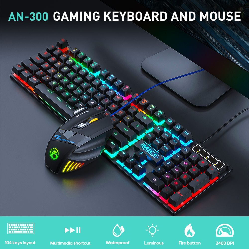 Wired gaming keyboard floating keycap rainbow backlit keyboard and mouse set AN-300 - Gaming Empire