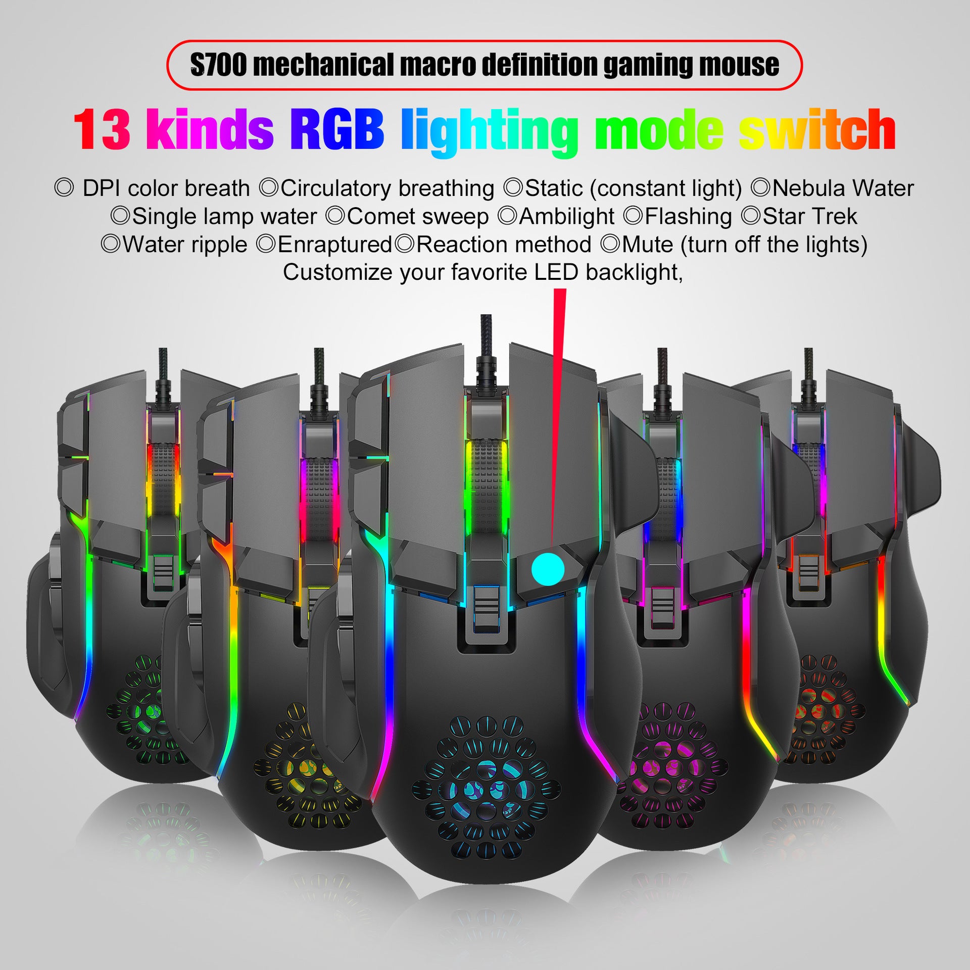 Gaming gaming mouse macro programming cool RGB lighting 12800 DPI adjustable mechanical mouse - Gaming Empire